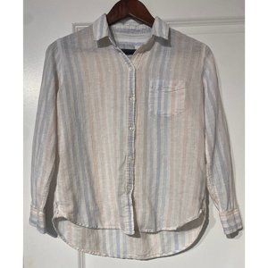 Rails Charli Linen Button-Down Shirt in Pastel Rainbow Stripe S
